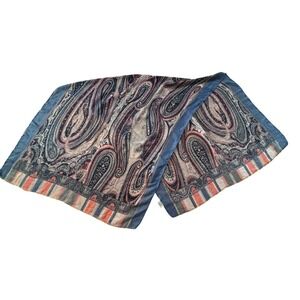 GOLD COAST Paisley Scarf Blue Coral Stripe Silk Blend Women